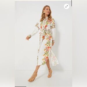 Borgo De Nor Camilla Linen Maxi Dress in Vila Floral White. Size 4 (UK 8) NWT